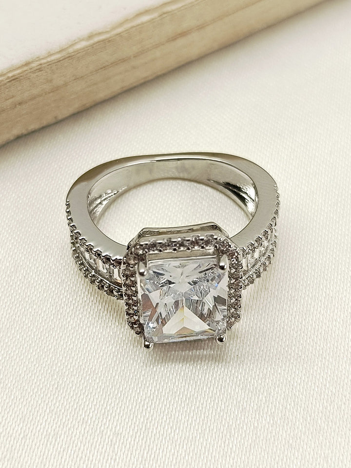 Beautiful Chavi White American Diamond Finger Ring with intricate design and sparkling stones