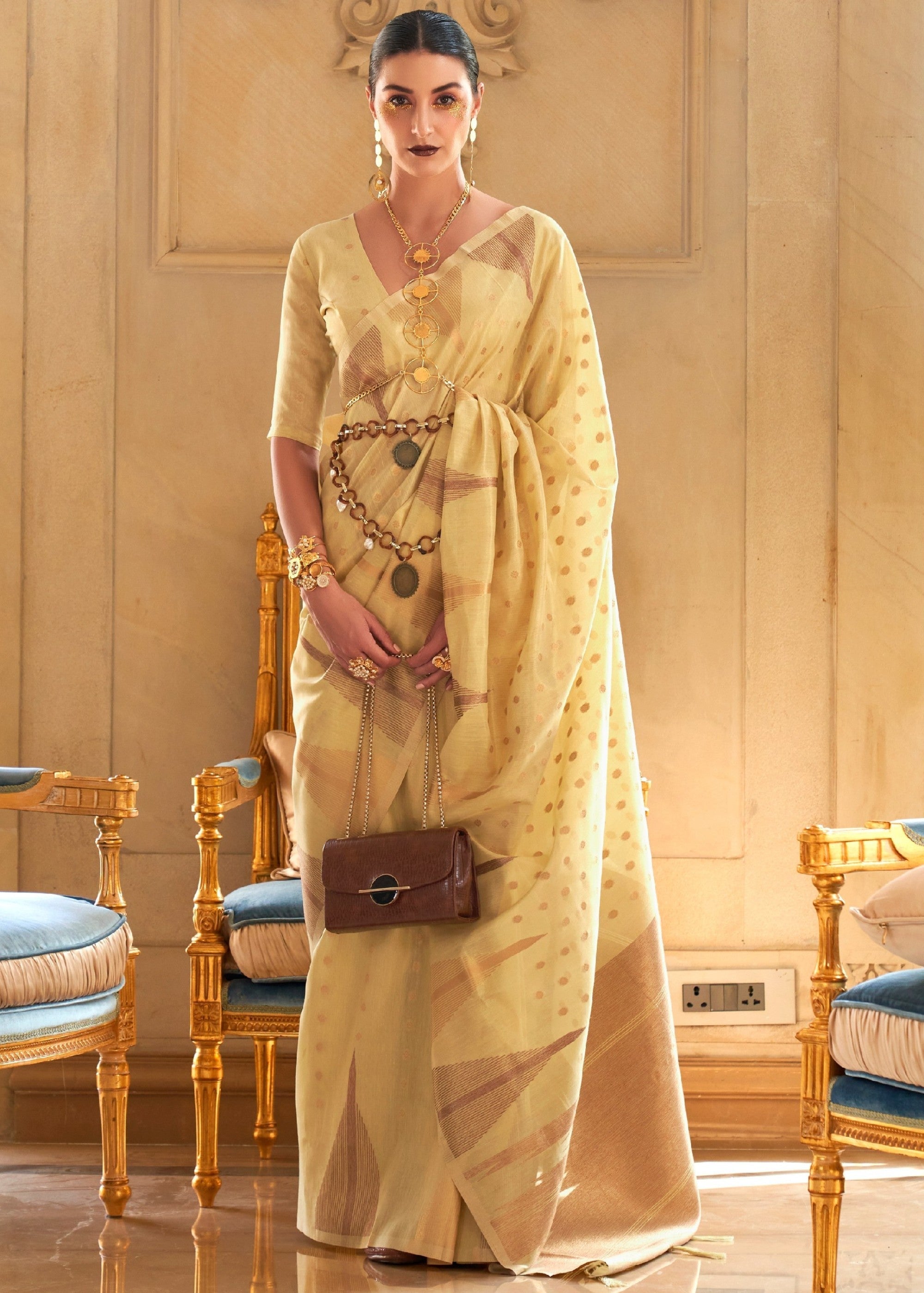 Banana Yellow Tissue and Khicha Zari Handloom Weaving Silk Saree - qivii