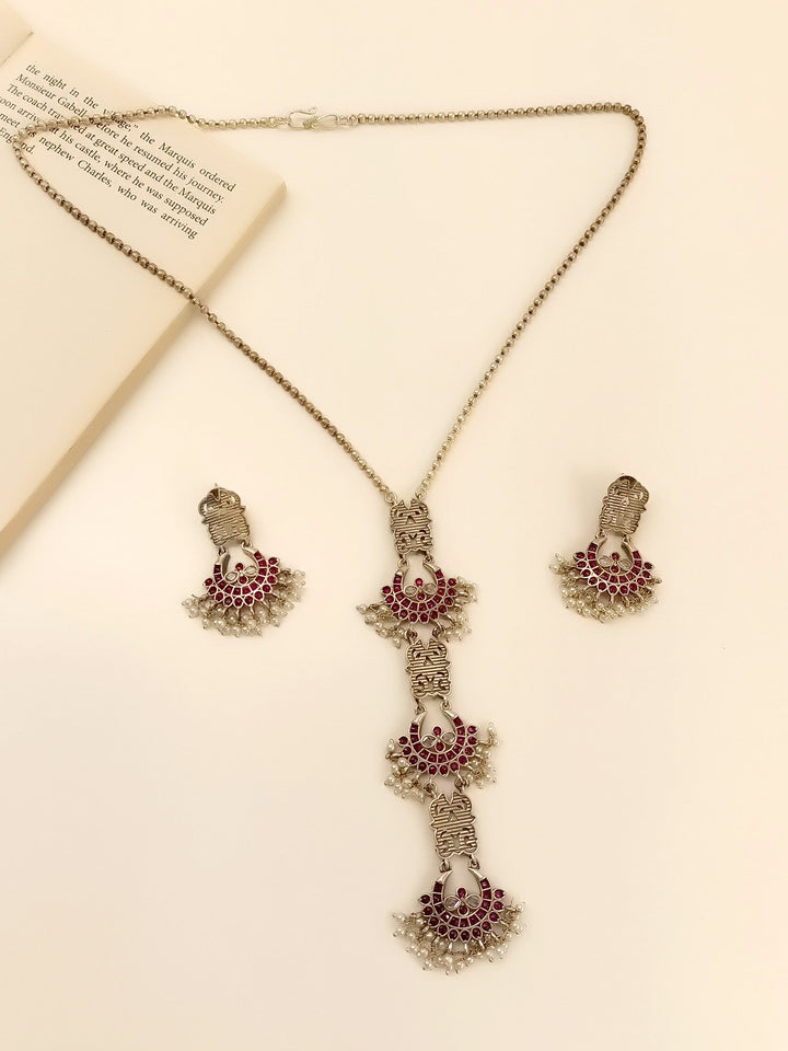 Komalira Ruby Long Oxidized Set