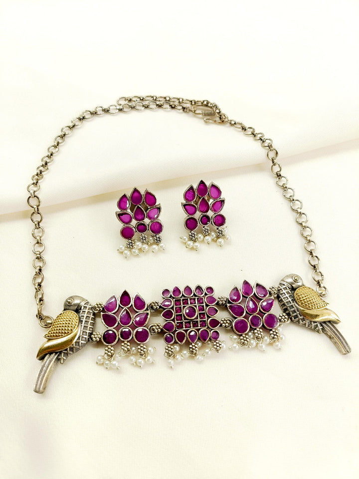 Catherin Ruby Peacock Oxidized Choker Set