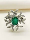 Aadvika Green 92.5 Silver American Diamond Finger Ring