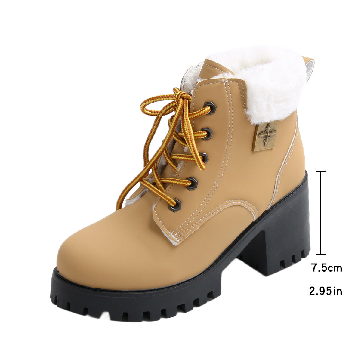 Women's Frosted Plush Combat Boot - Winter Lace-Up Ankle Boots with Block Heel & Commuter-Ready Grip (US 4-10)