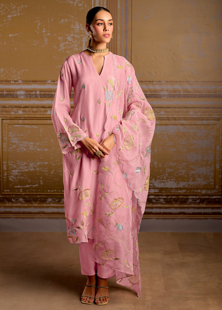 Pink Pure Bamber Silk with Resham Embroidery Salwar Suit