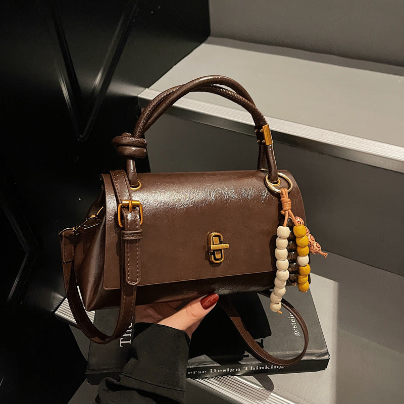 Women’s Lumière Mini Flap Bag – Glossy Waxed PU Leather, Metallic Lock Chain Shoulder & Crossbody Bag