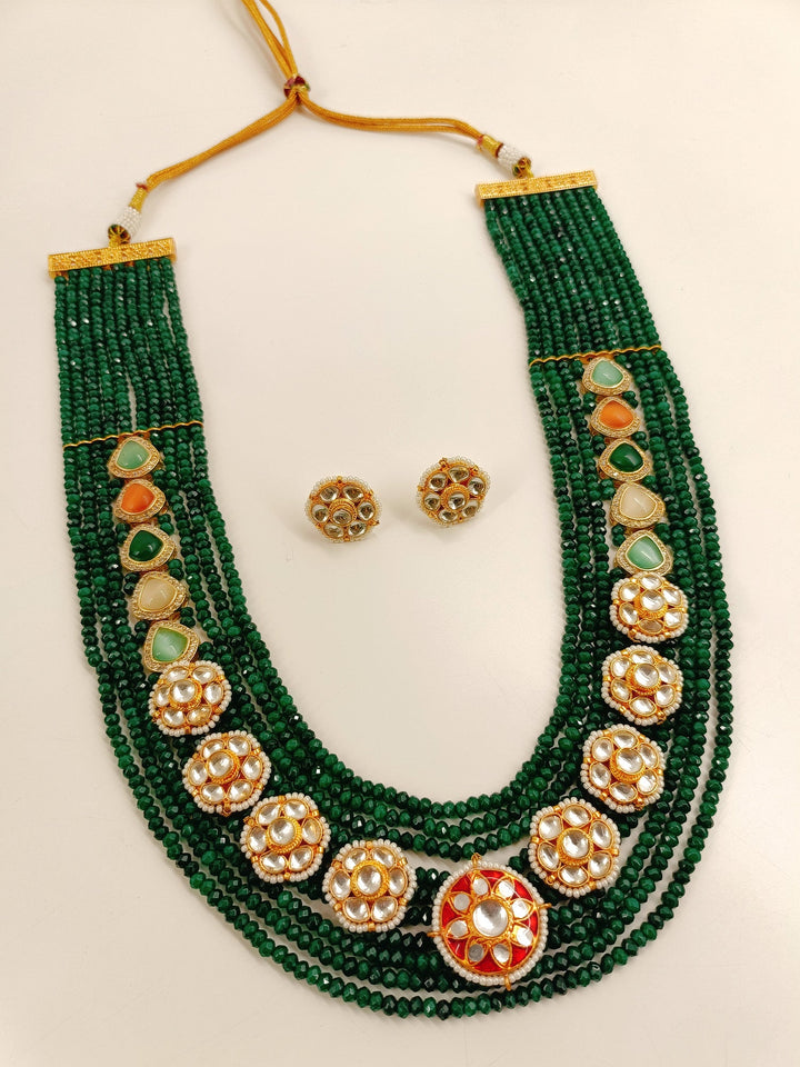 Karter Green Long Kundan Set