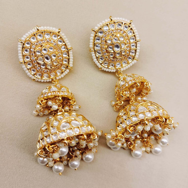 Khushi Off White Gold Plated Kundan Jhumki