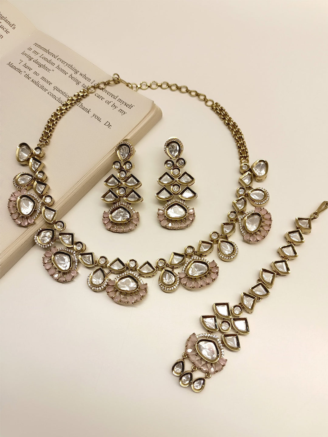 Dhanvanti Baby Pink Diamond Polki Necklace Set