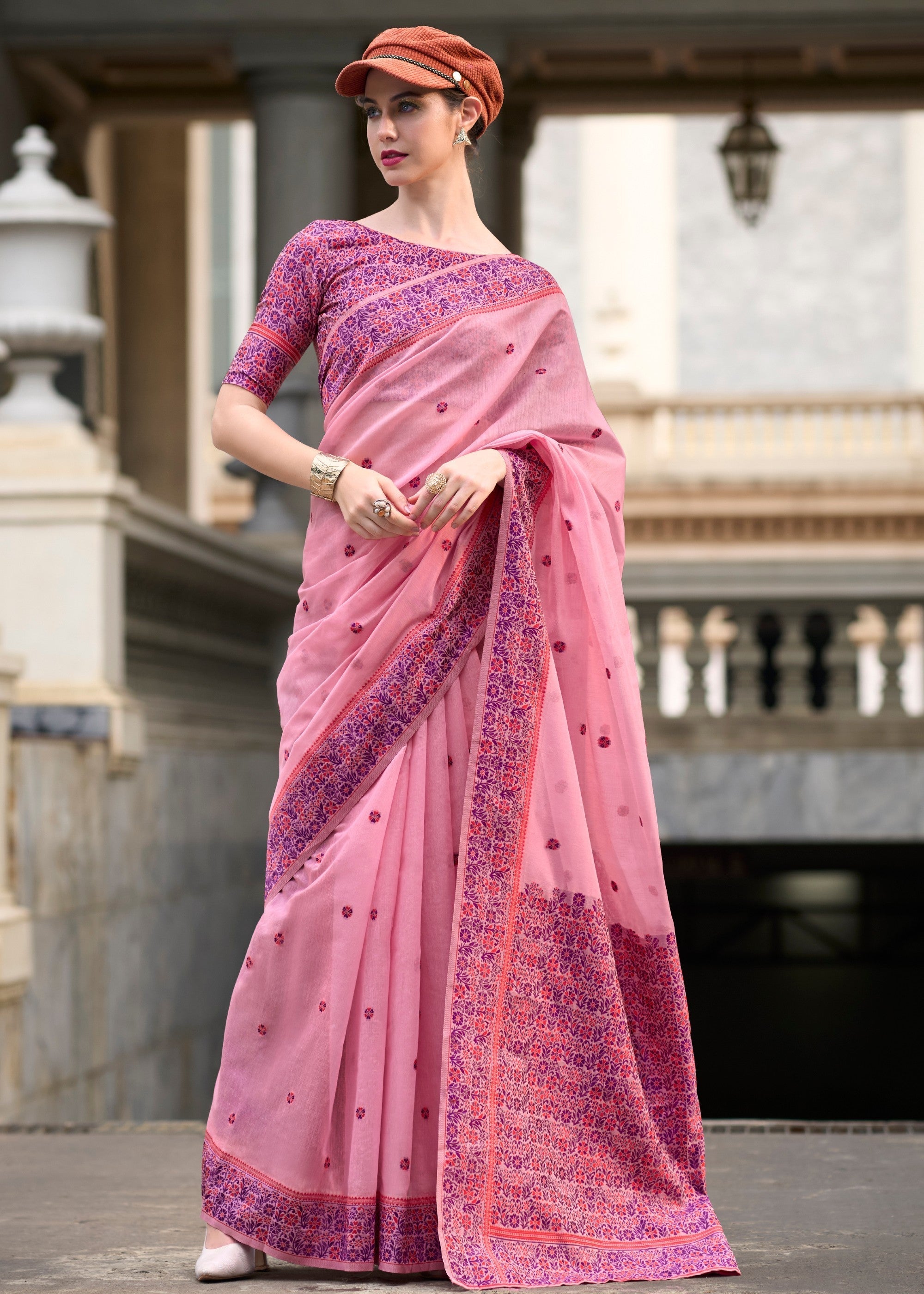 Bubble Gum Pink Soft Linen Cotton Silk Saree - qivii