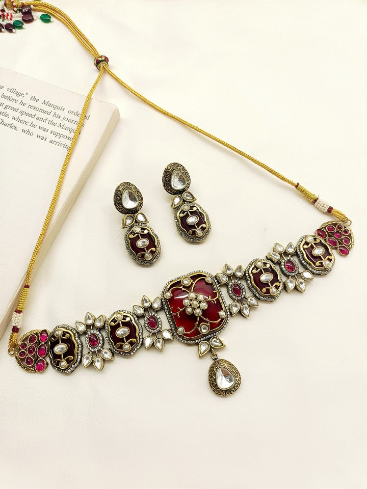 Triambika Maroon Victorian Choker Set