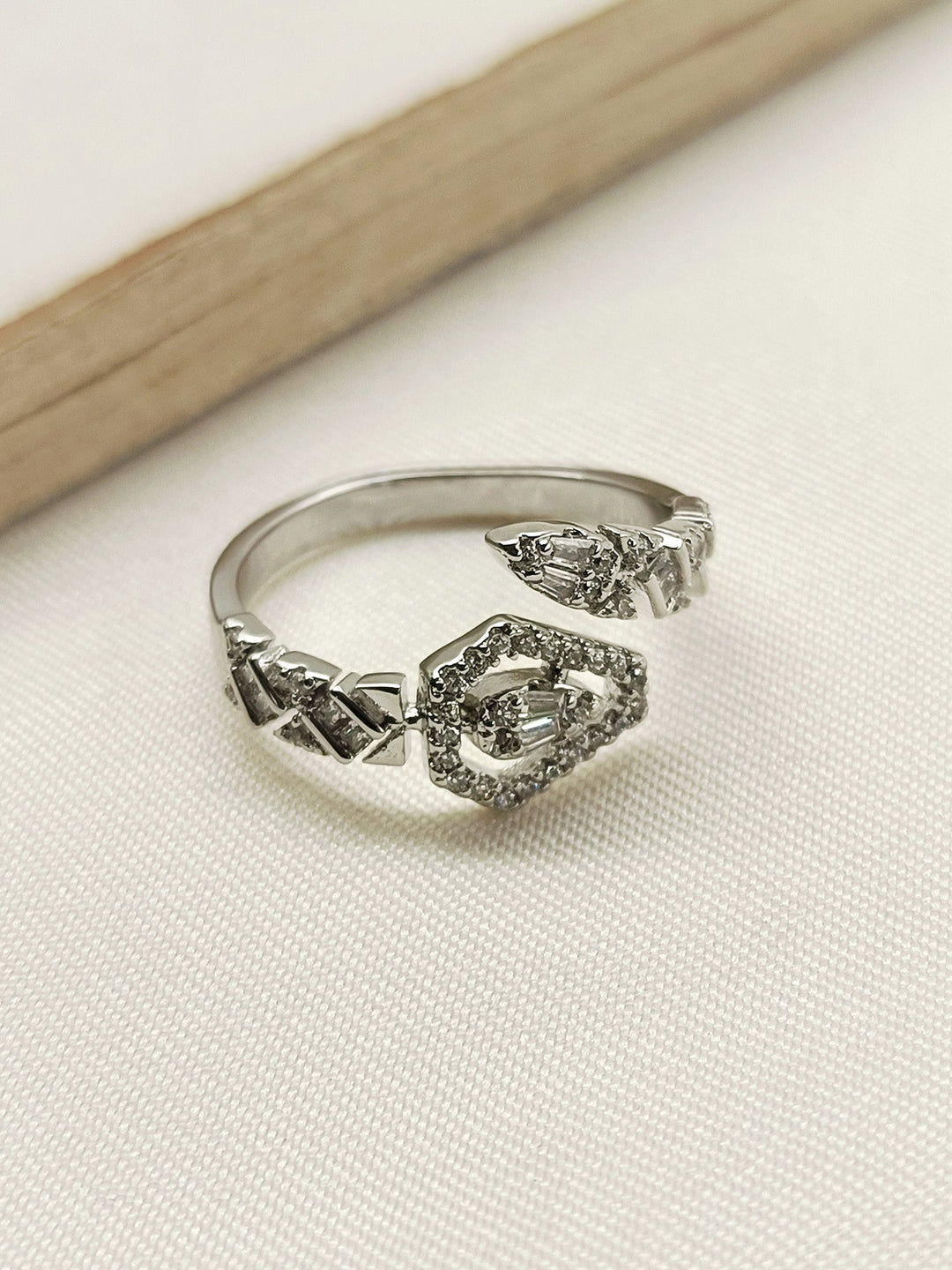 Beautiful Gulbahaar White American Diamond Finger Ring with intricate design and sparkling stones for a touch of elegance and sophistication