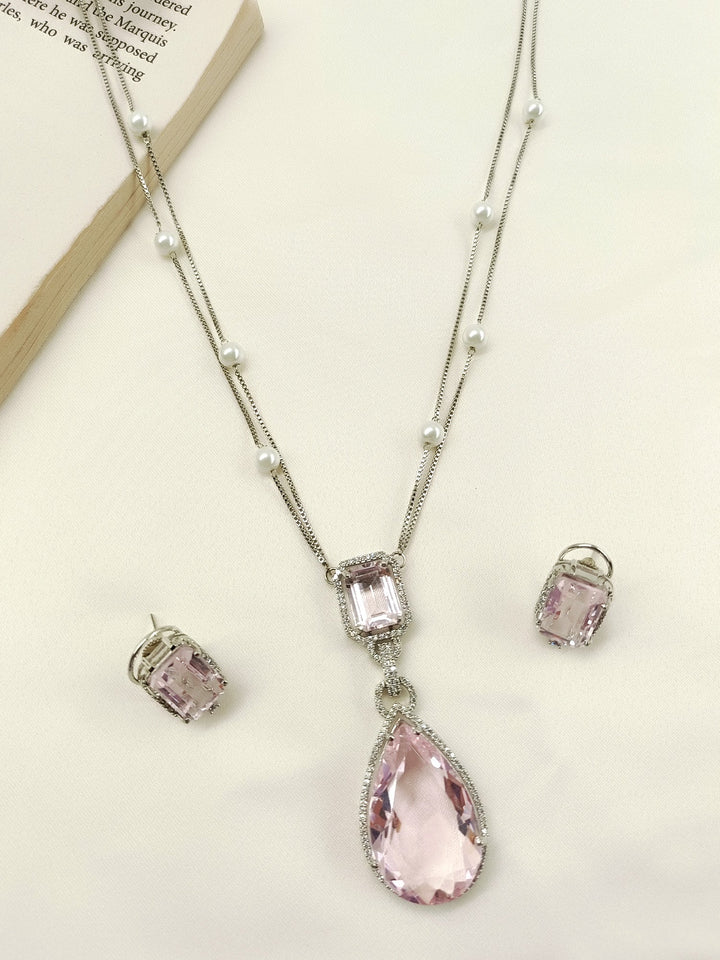 Aadanya Baby Pink Swarovski Stone Pendant Set