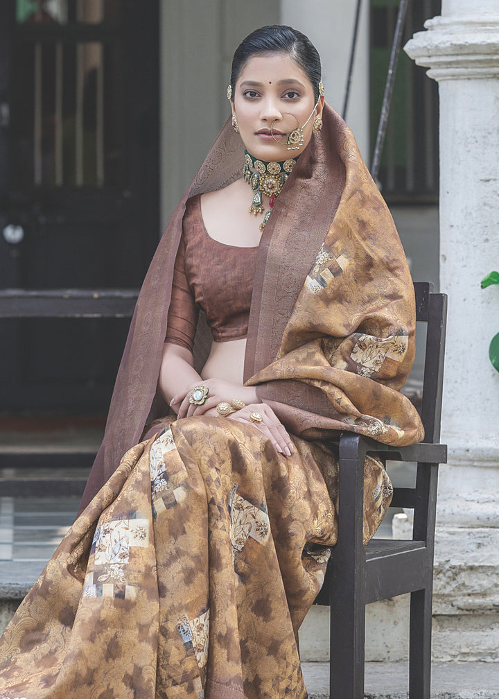 Toffee Brown Woven Silk Saree with Contrast Pallu