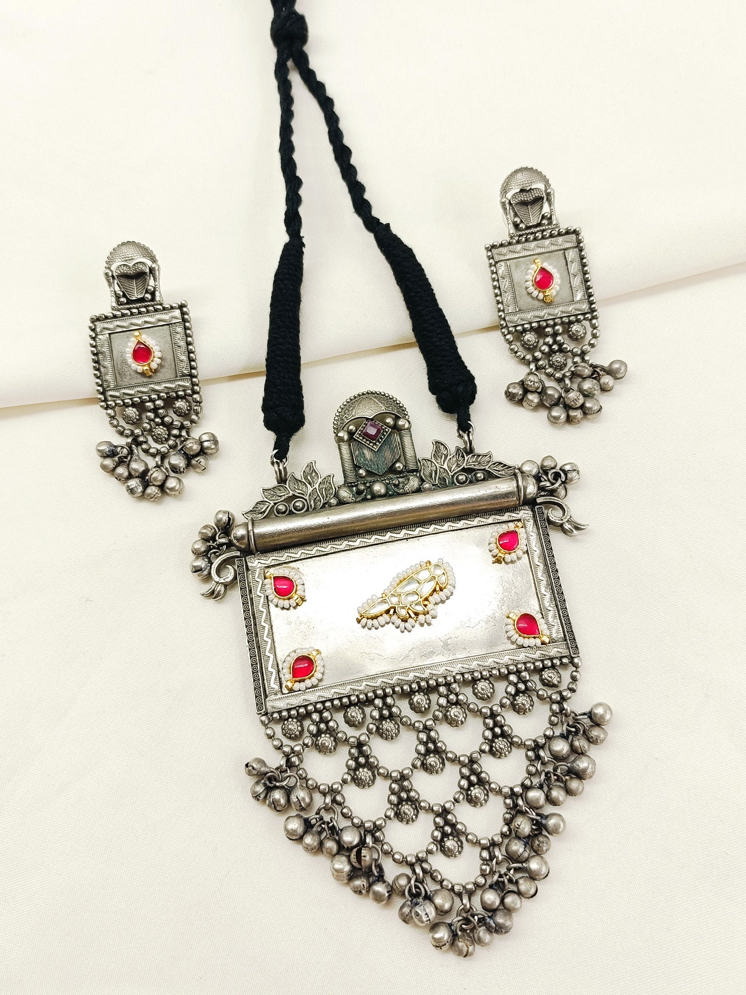 Eshanya Ruby Oxidized Pendant Set