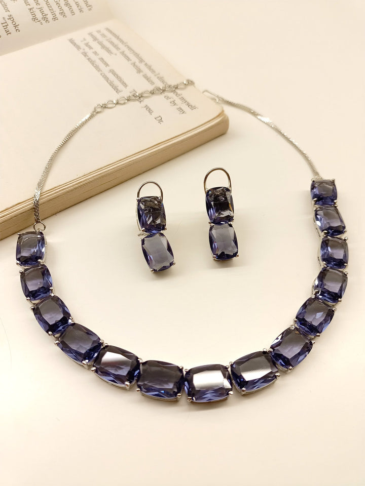 Madhubala Lavender American Diamond Necklace Set