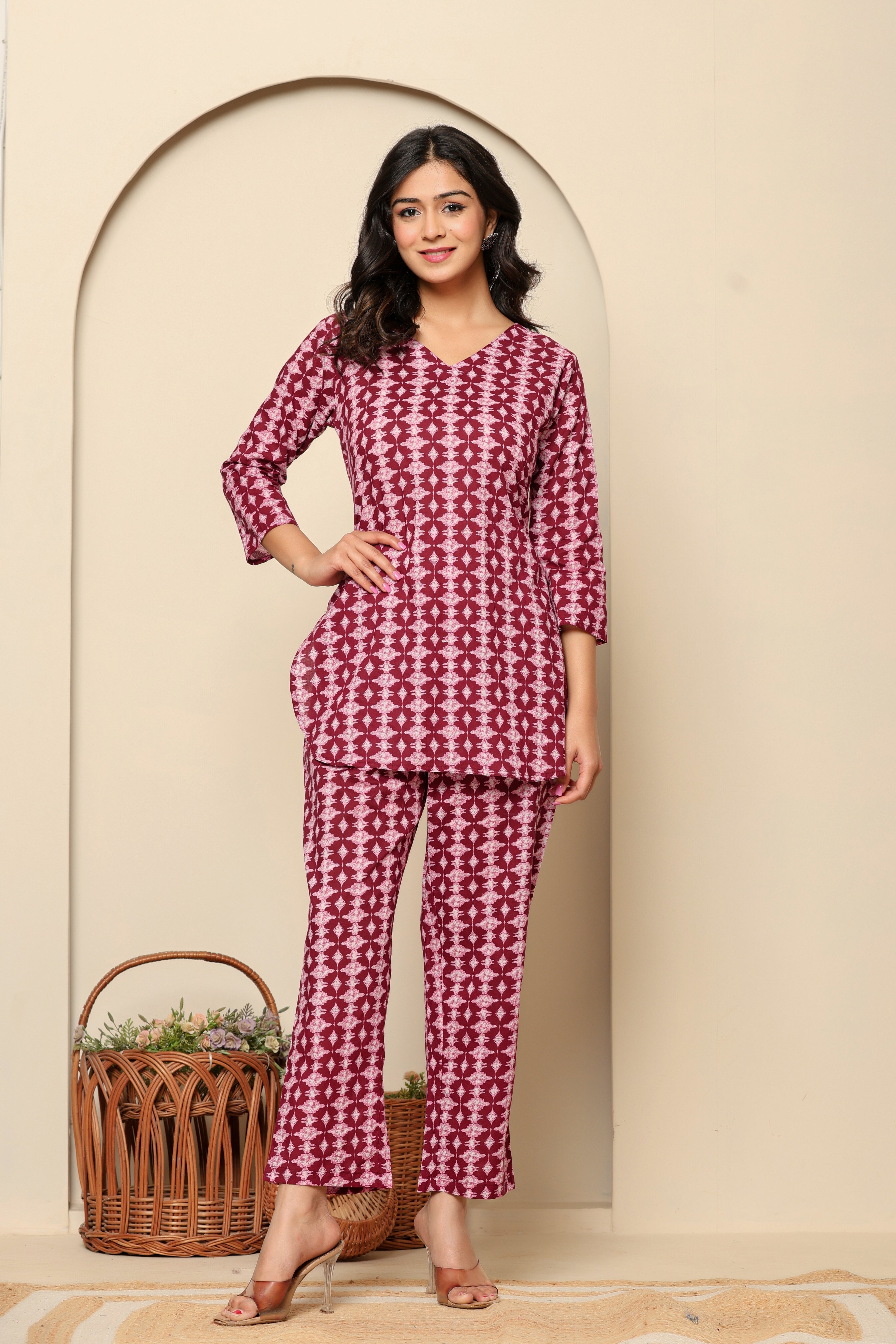 Pink Printed Cotton Co- Ord Set