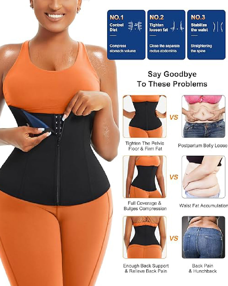 Women's Workout Sweat Waist Trainer Weight Loss Tummy Wrap Sports Belt With Buckle  - By Qivii