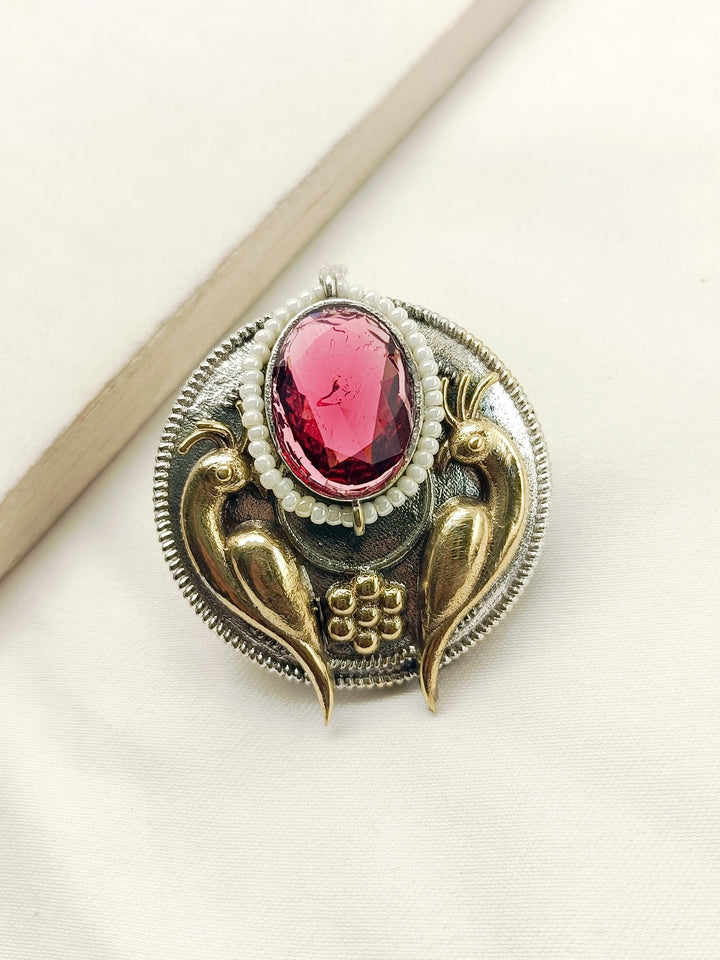 Cherly Rose Pink Peacock Oxidized Finger Ring