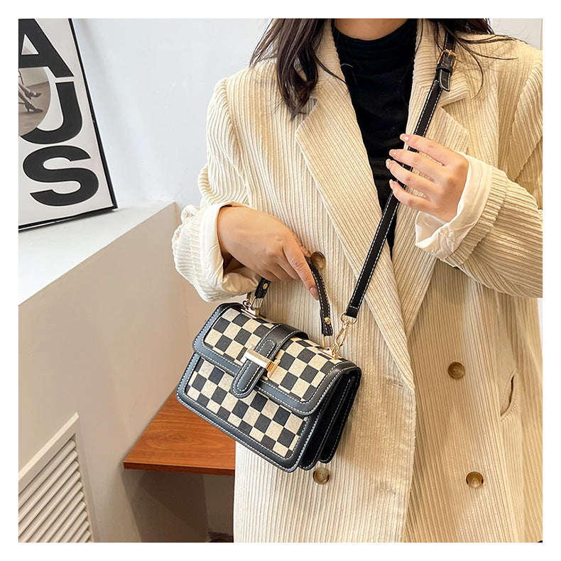 Women’s Stylish Houndstooth Checkered Crossbody Bag - Compact Square Shoulder Bag for Everyday Use