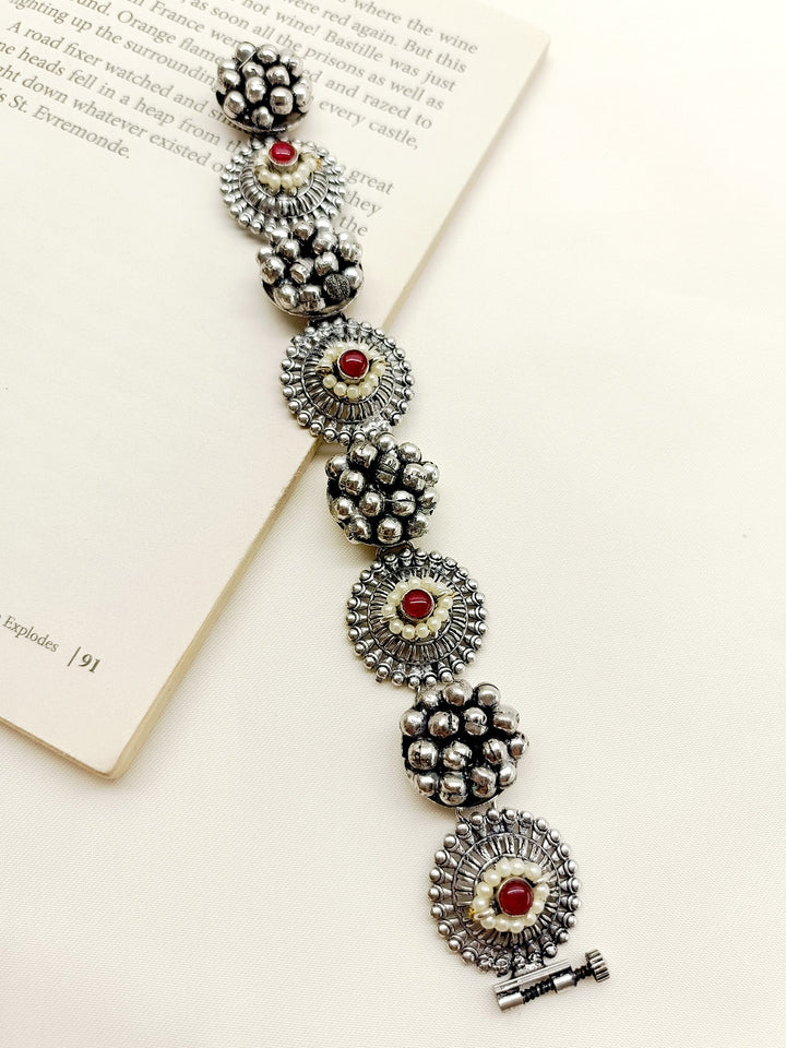 Antima Maroon Oxidized Silver Bracelet