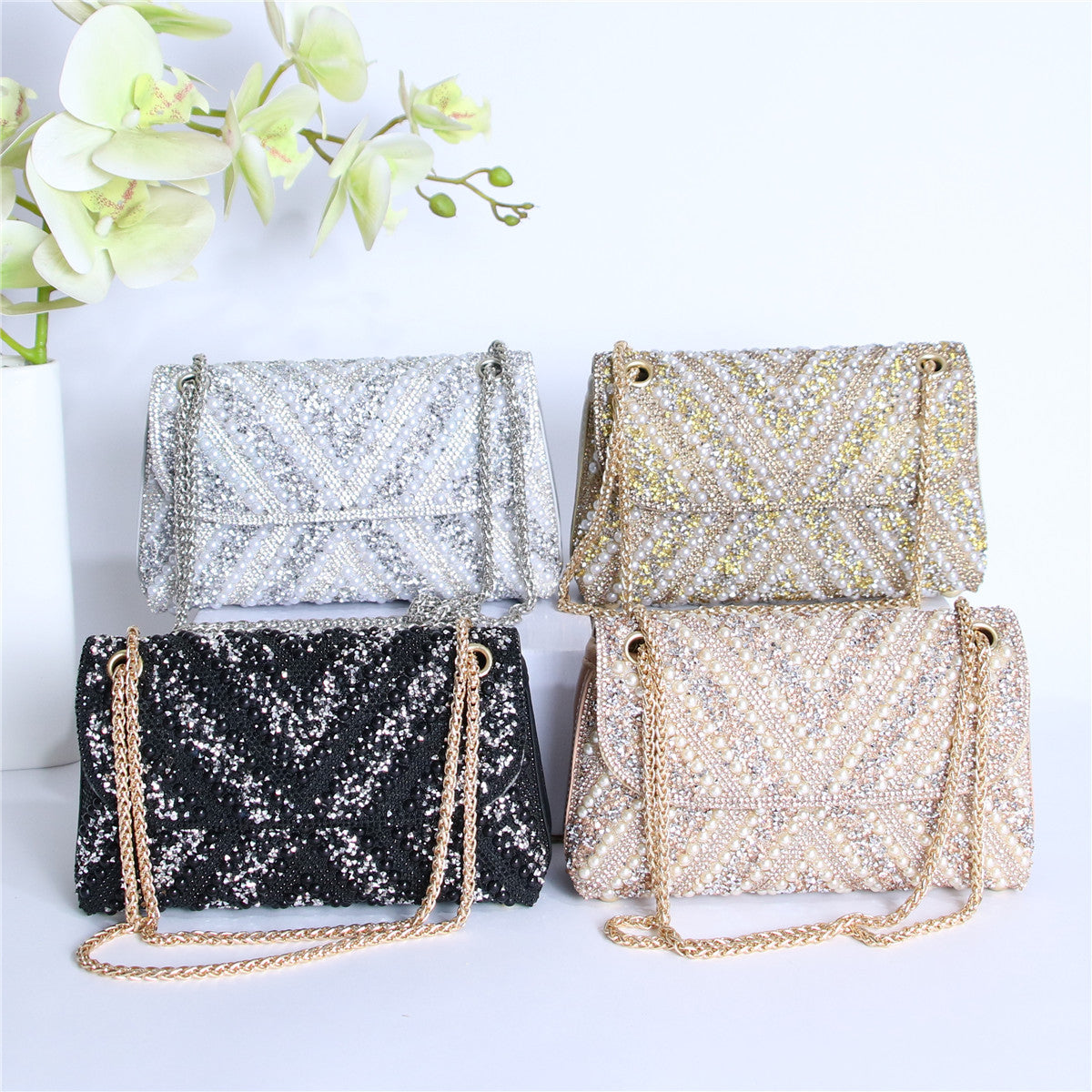 Women's Moonrise Pearl Clutch - Convertible Chain Evening Bag for Galas & Soirées