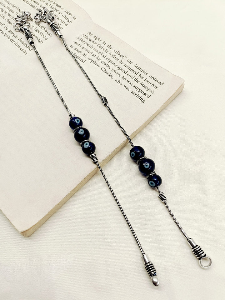 Parnitha Blue Oxidized Silver Anklet