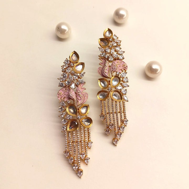 Pinky Pink Diamond Work Gold Plated Earrings