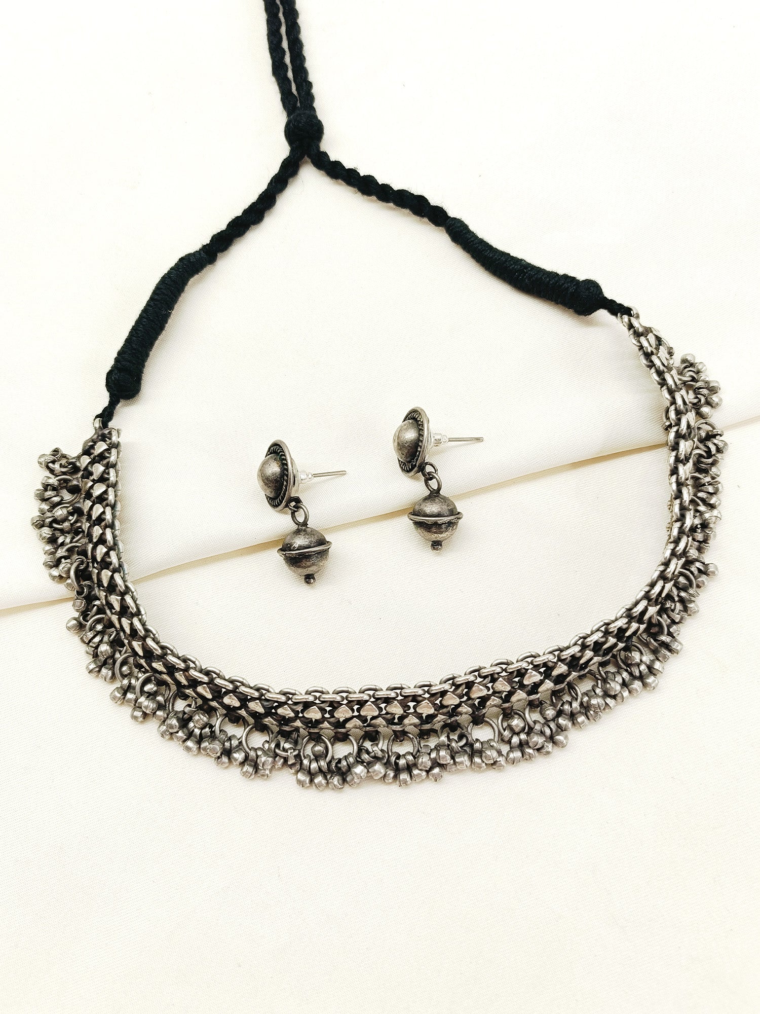 Venu Plain Oxidized Necklace Set