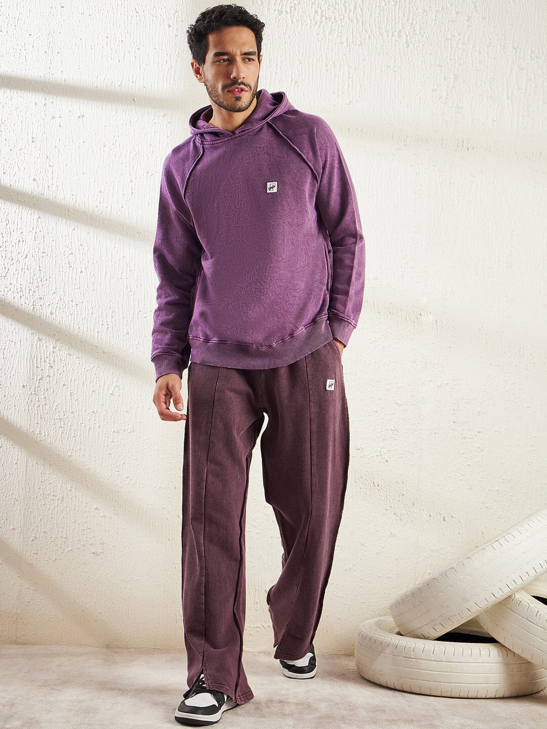 Mauve Dyed Raw Edge Raglan Hoodie