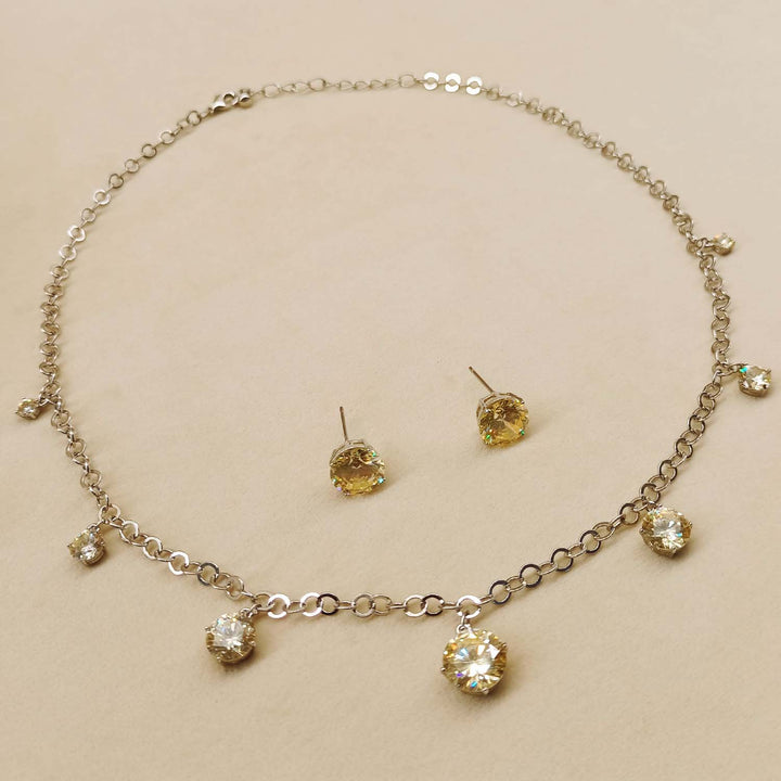 Grace Golden Silver Plated Diamonds Neck Piece With Earrings