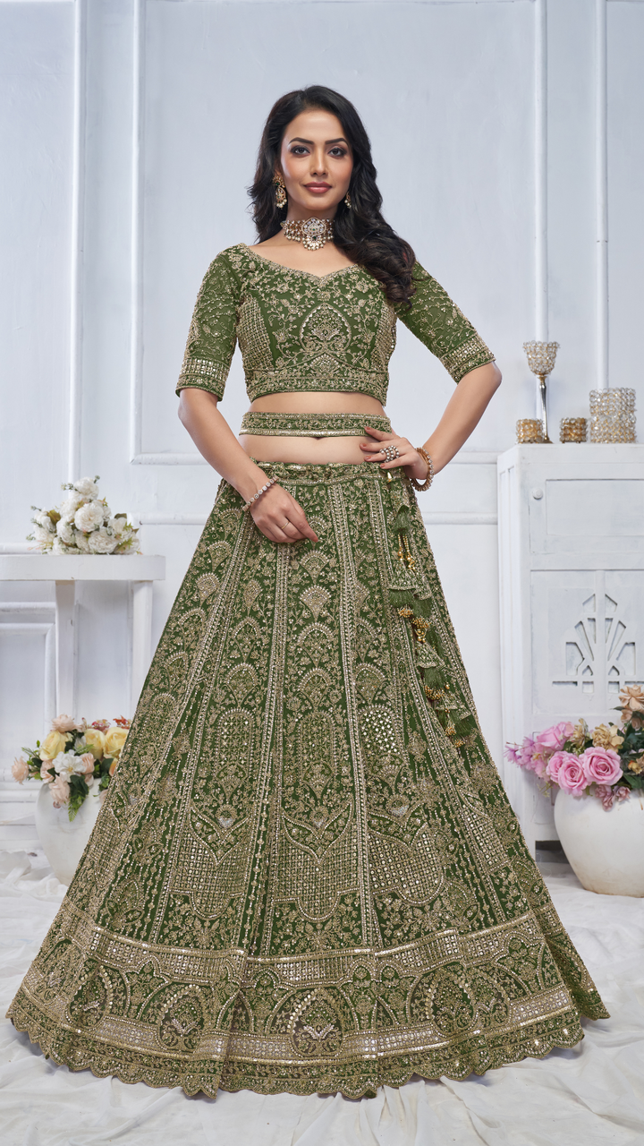 Peacock Green Embroidered Bridal lehenga