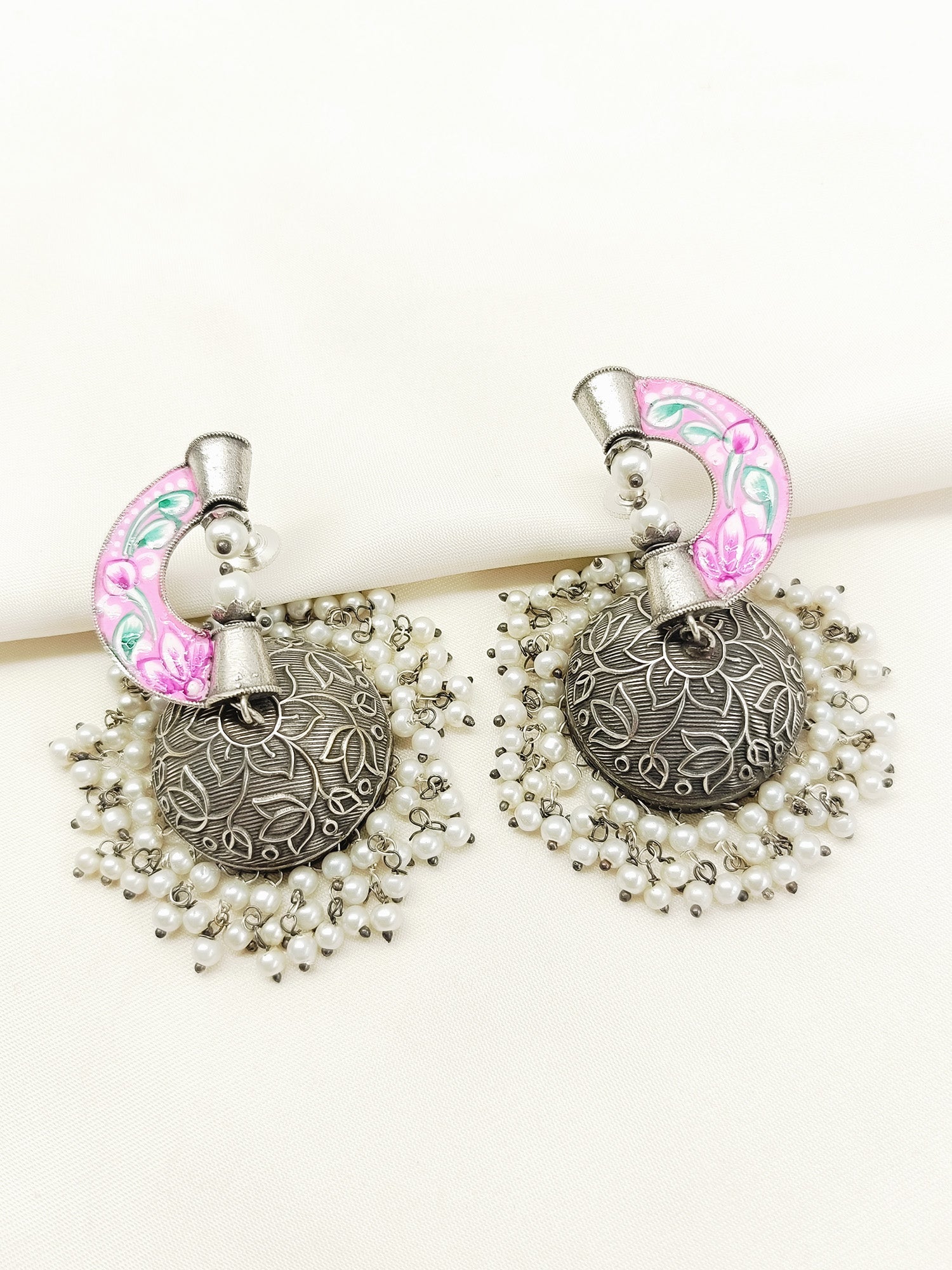 Aishani Pink Oxidized Jhumki