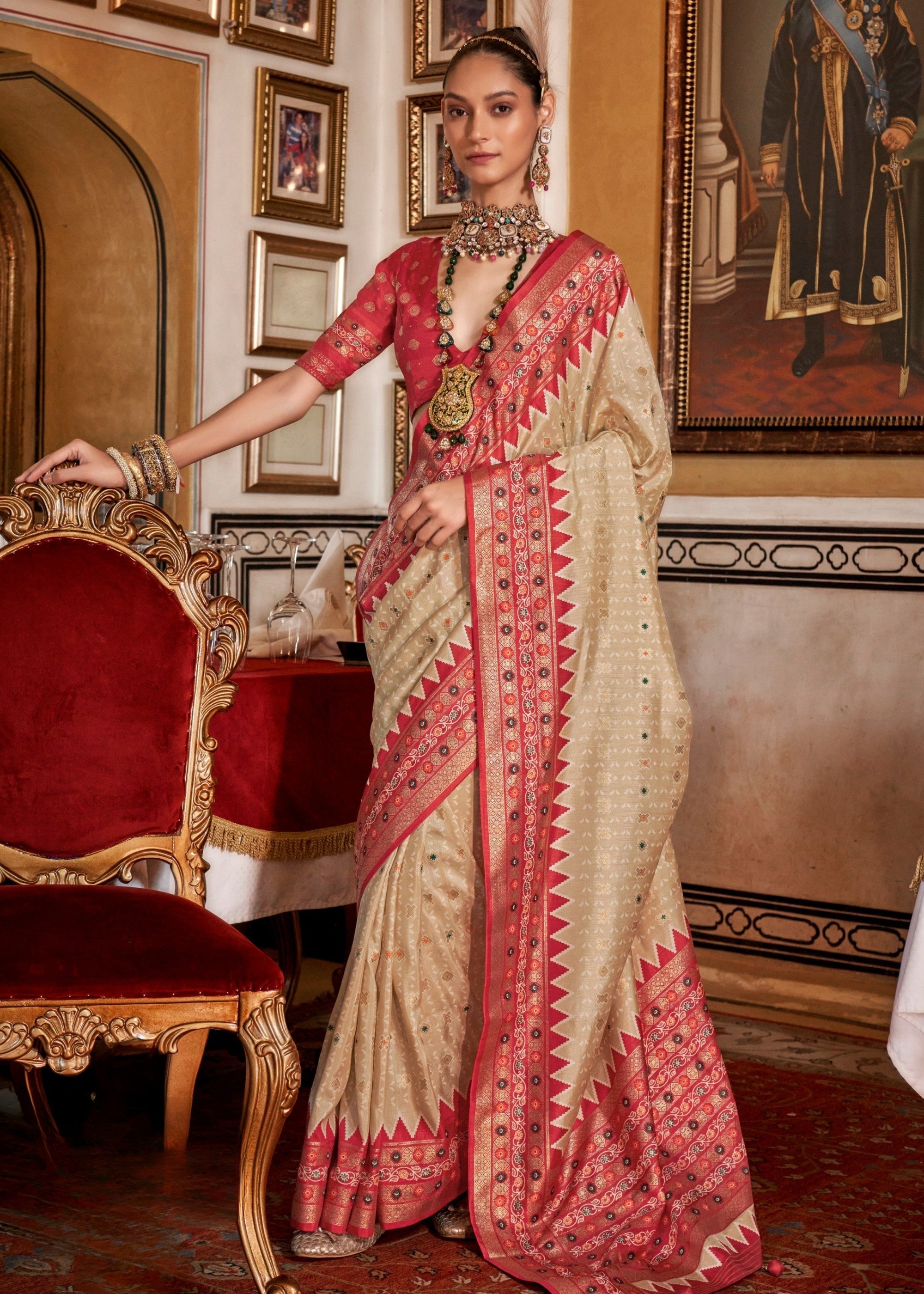 Sand Brown Silk Saree With Traditional Classic Design - qivii