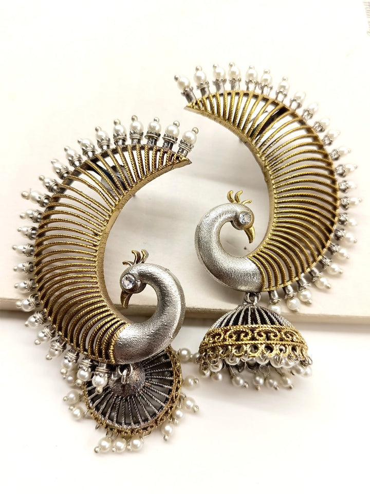 Gulmohar White Peacock Oxidized Jhumki