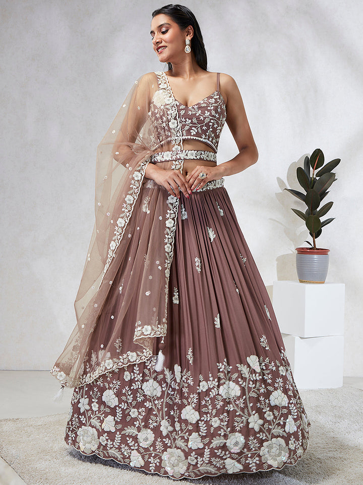 White Color Sequined Georgette Embroidered Stitched Lehenga choli