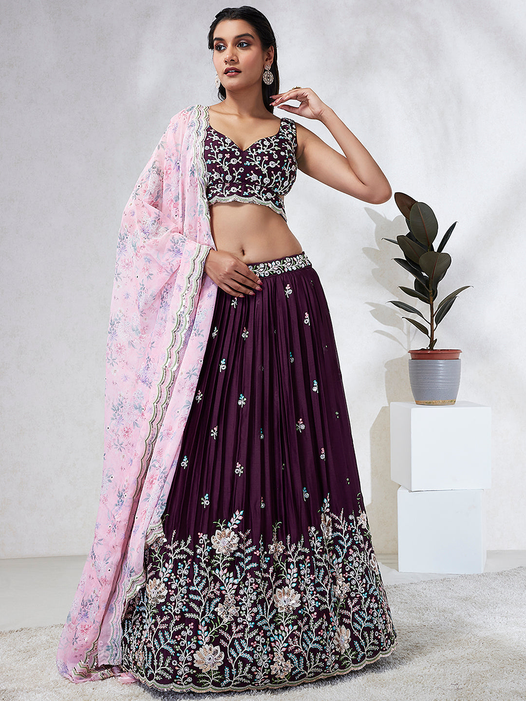 Georgette Sequins, Mirror and thread embroidery Stitched Lehenga choli