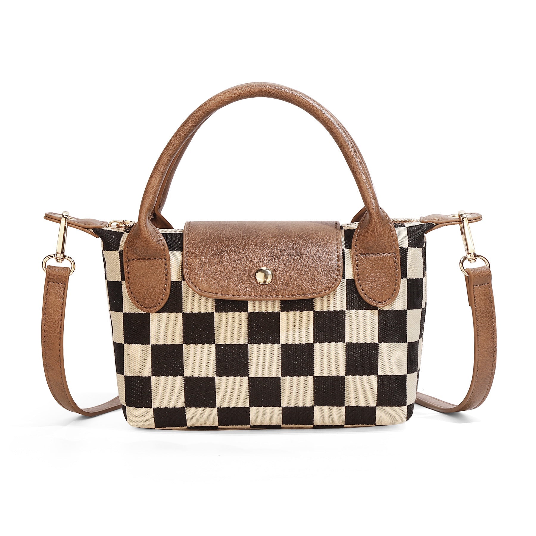 Ounamei Mini Checkered Nylon Crossbody Bag | Small Size Large Capacity 3-Way Carry Lightweight Tote