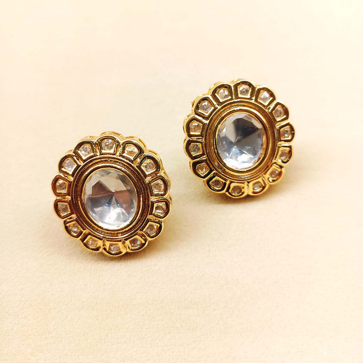 Khushboo White Stone Gold Plated Kundan Earrings