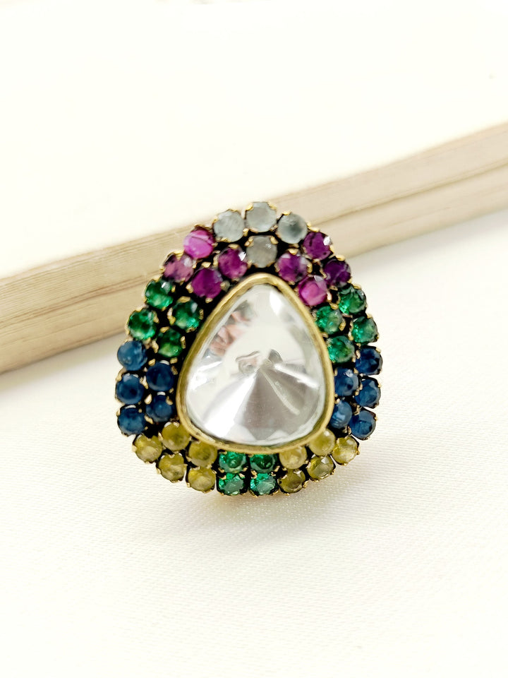 Exquisite Debasmi Multi Colour Victorian Finger Ring with intricate detailing and vibrant gemstones