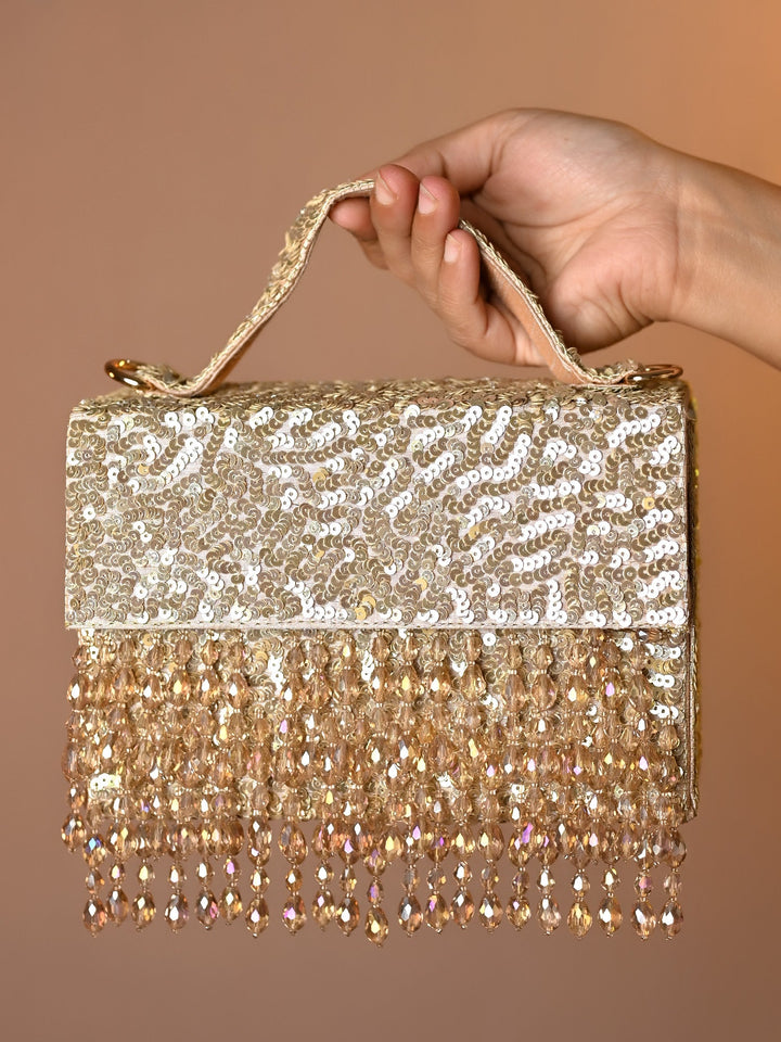 Farida Golden Sequence Box Style Clutch