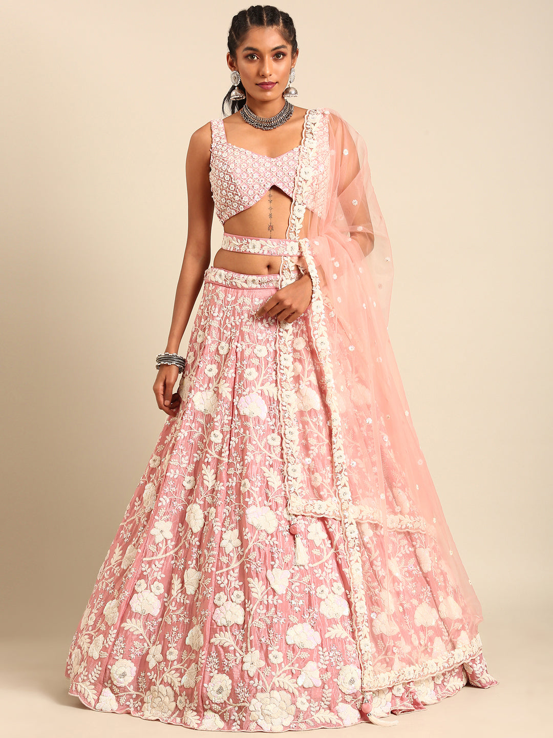 White Color Sequined Chinon Embroidered Stitched Lehenga choli