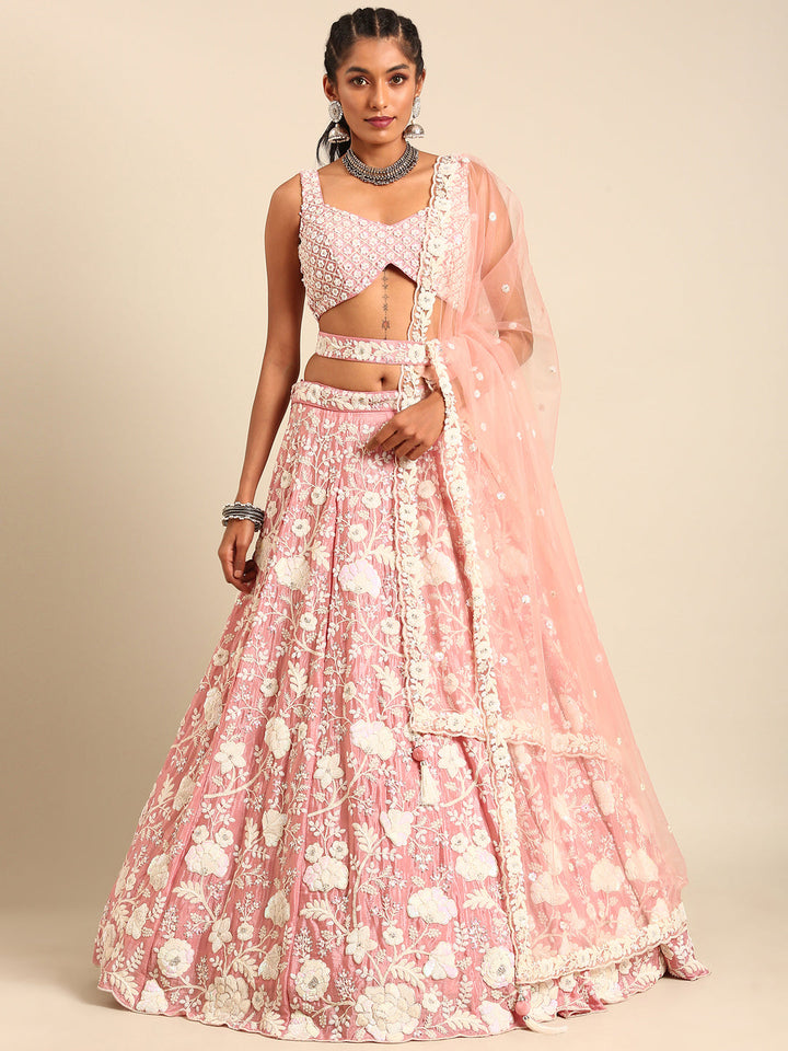 White Color Sequined Chinon Embroidered Stitched Lehenga choli