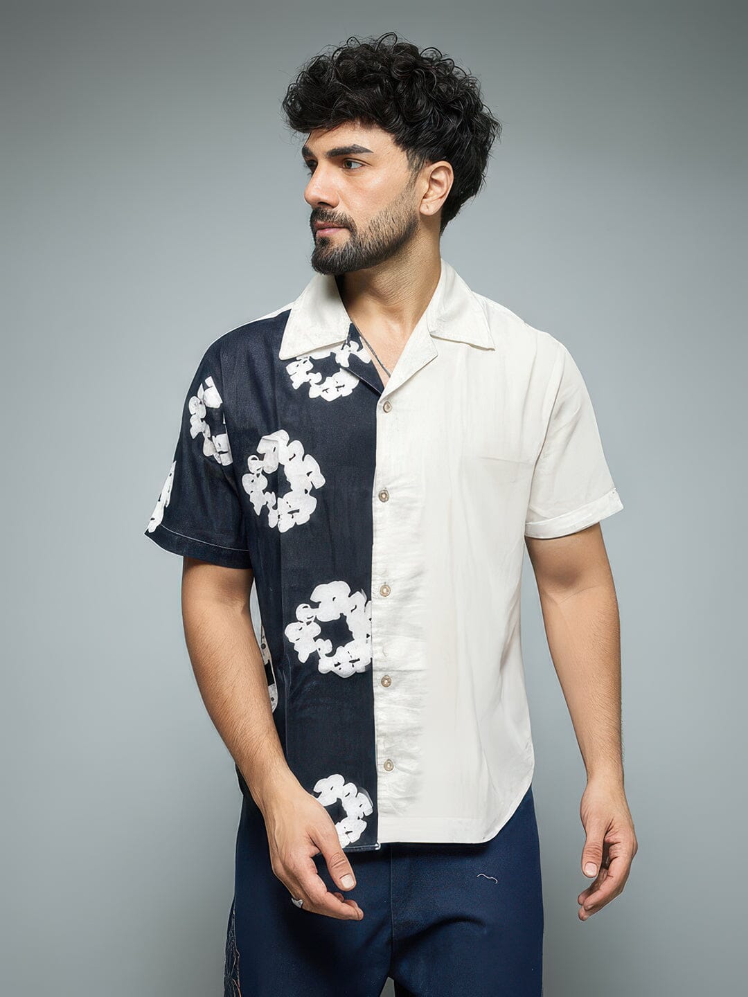 Floral Split Corduroy Denim Shirt