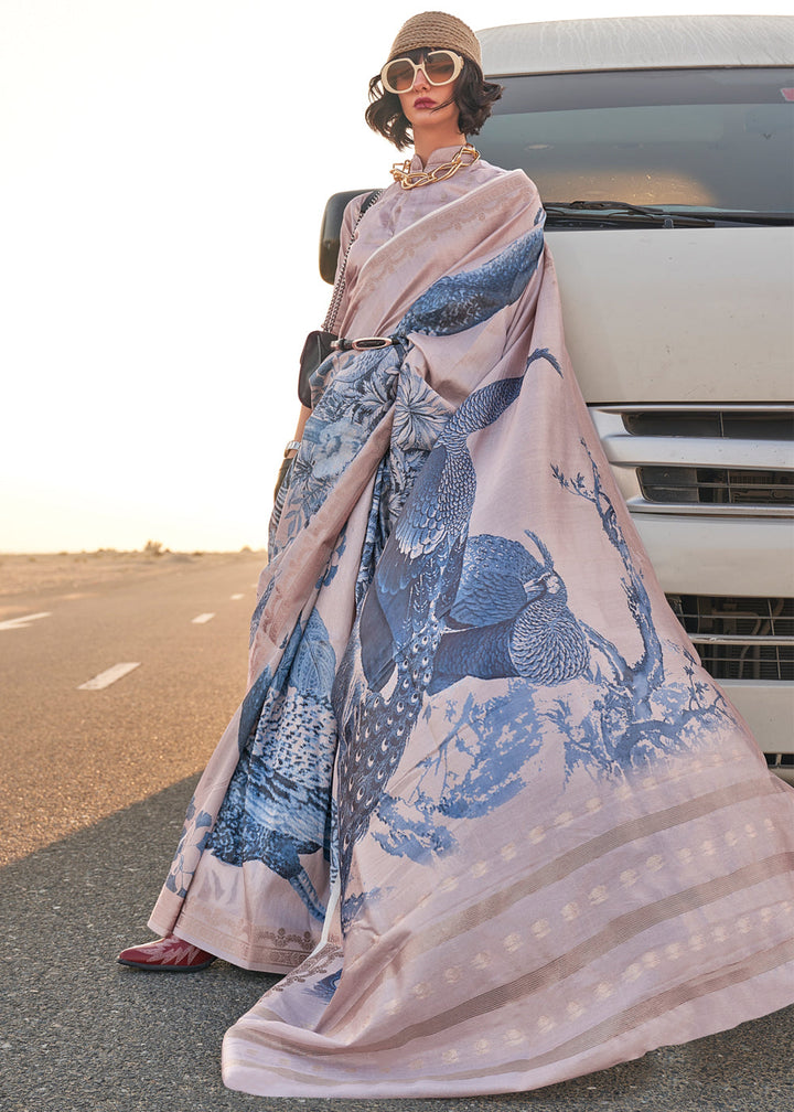 Lavender Purple Woven Tussar Silk Saree