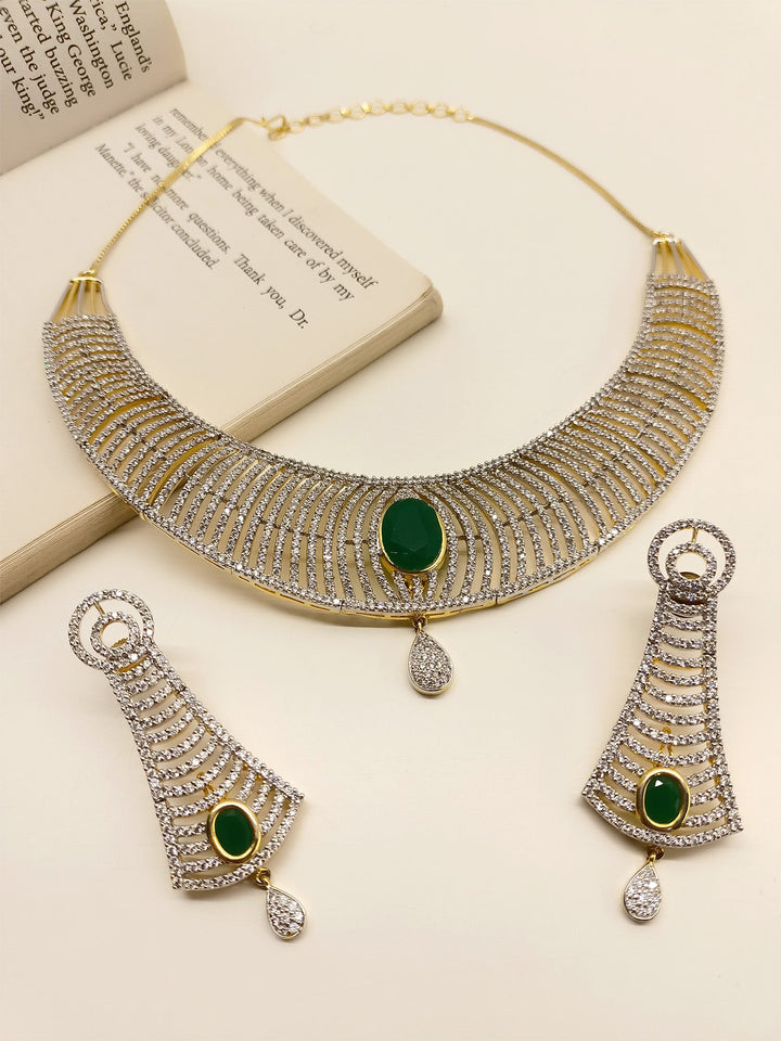 Faiza Green American Diamond Set