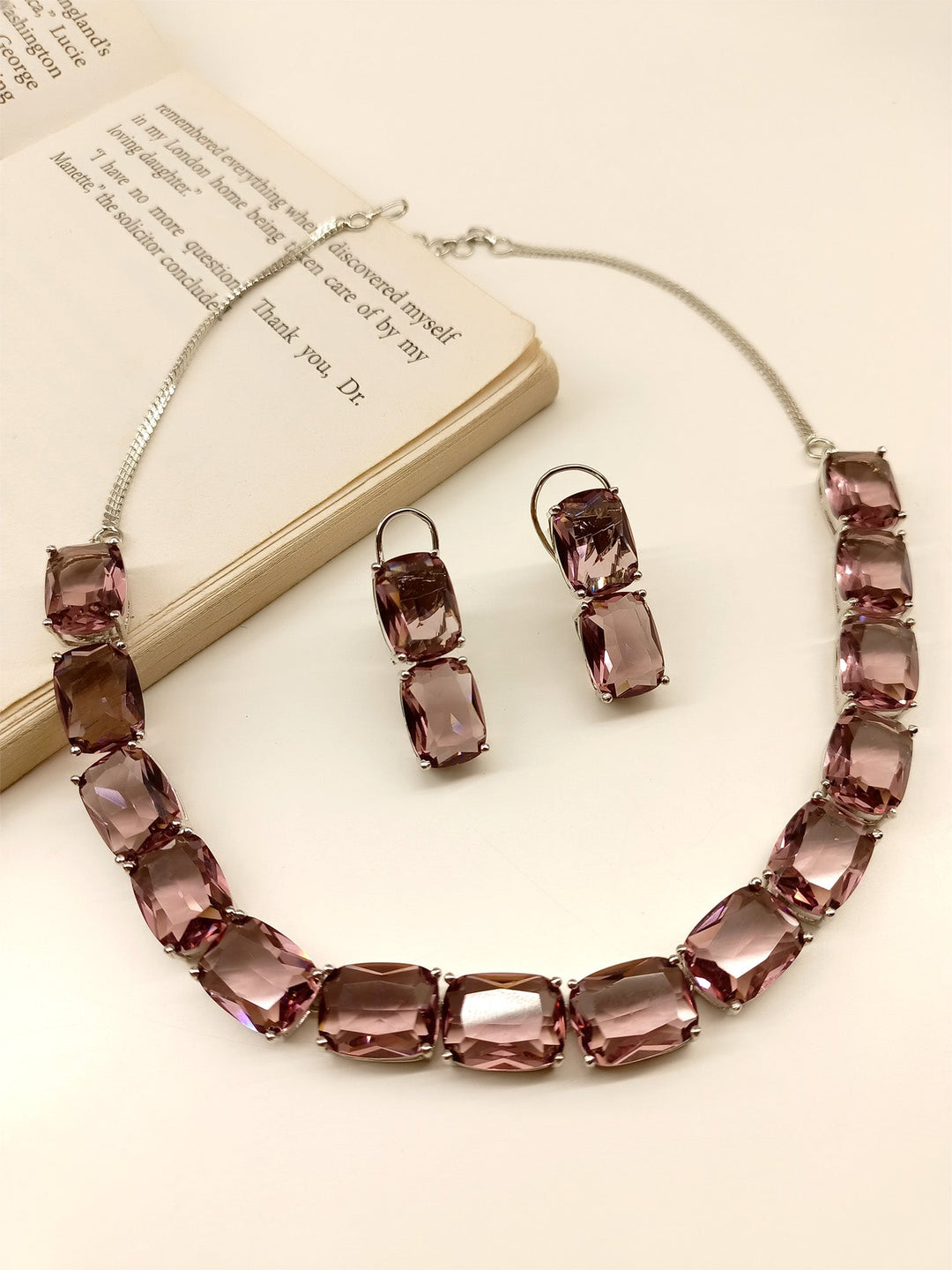 Deeksha Wine Swarovski Stone Necklace Set