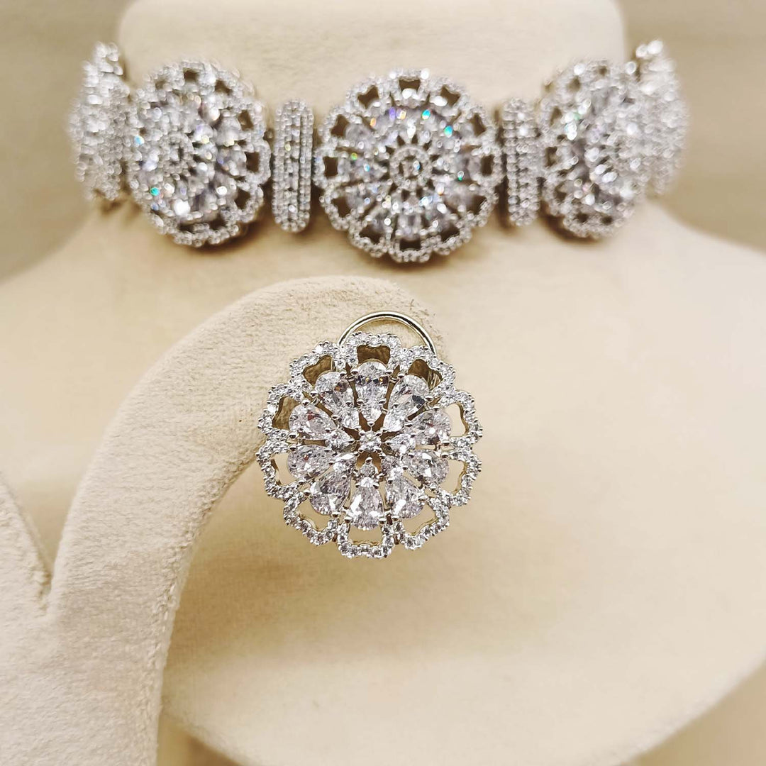 Neeshad Diamond Silver Plated Necklace Set