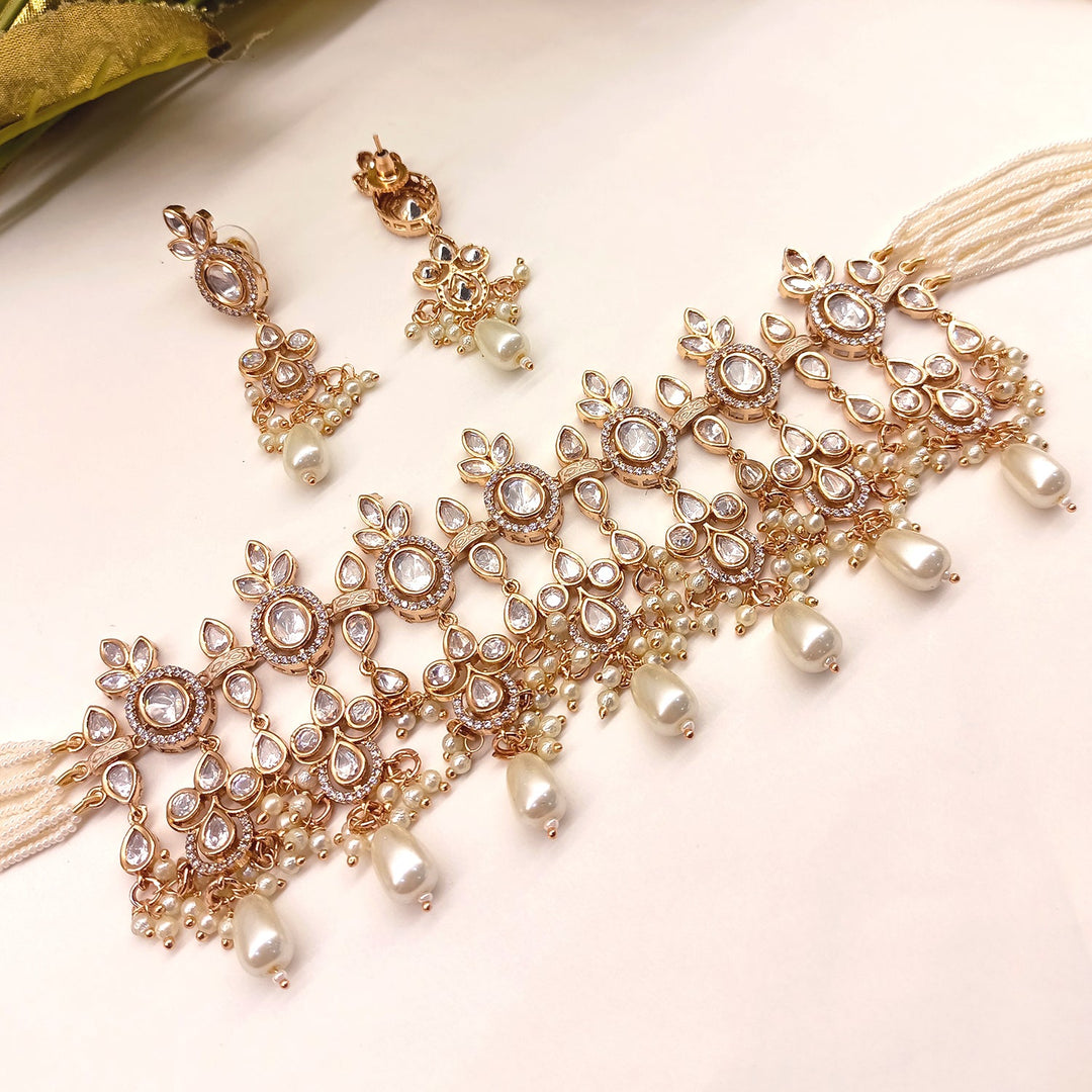 Rubi White Rose Gold Plated Kundan Choker