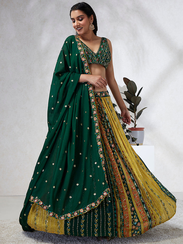 Position Print Chiffon with Sequins Embroidery Stitched Lehenga choli