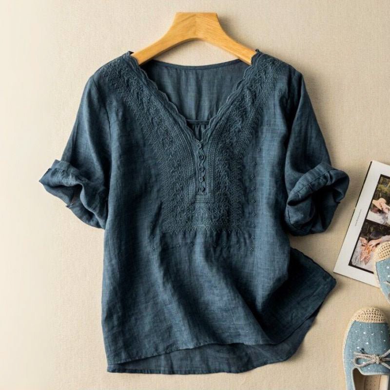 Luciana Cotton-Linen Blouse  - By Qivii