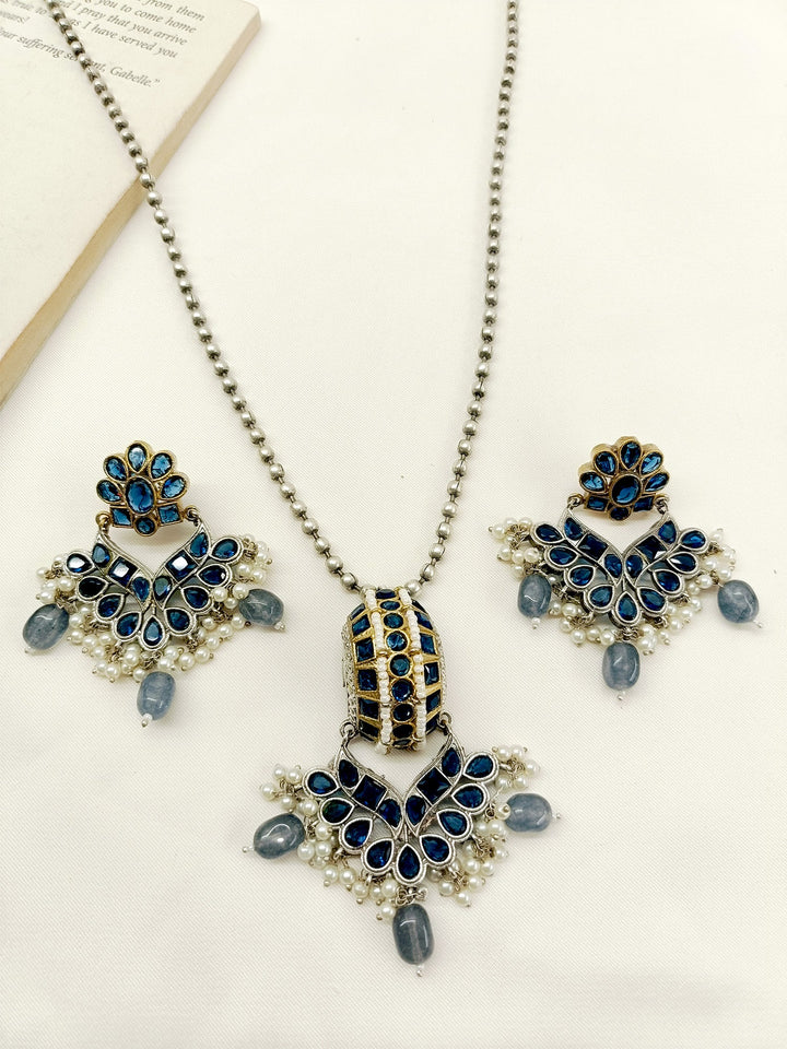 Shrika Navy Blue Oxidized Pendant Set